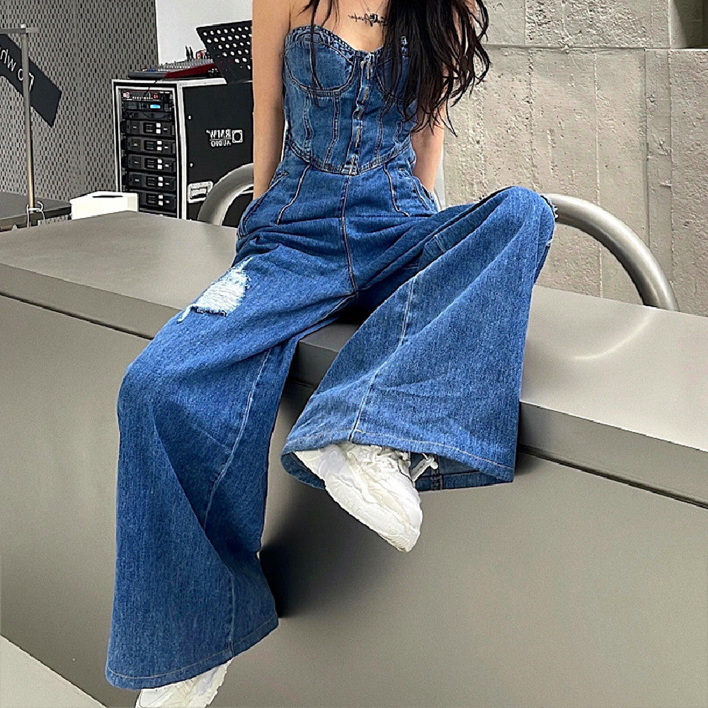 Women's Sexy Bra Denim Jumpsuit apparel & accessories