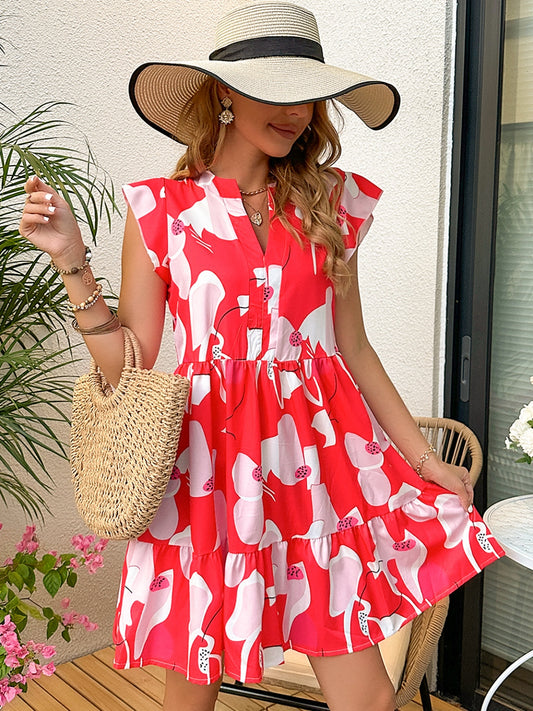 Printed Notched Cap Sleeve Dress apparel & accessories