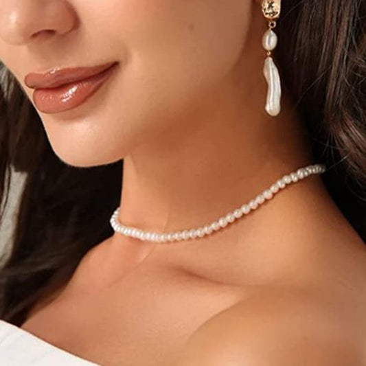 Personality Minimalist Elegant OT Buckle Short Pearl Necklace Round Jewelry