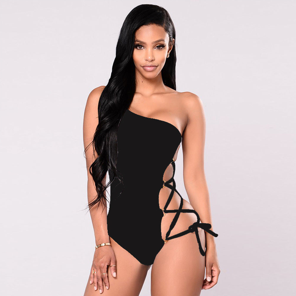 One-shoulder sexy bikini swimsuit with hoop cross strap apparel & accessories