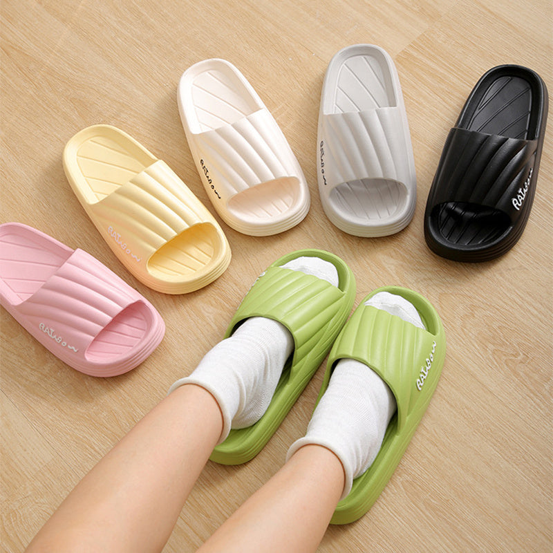 Solid Stripe Thick-soled Slippers Summer Non-slip Floor Bathroom Home Slipper For Women Men's House Shoes Shoes & Bags