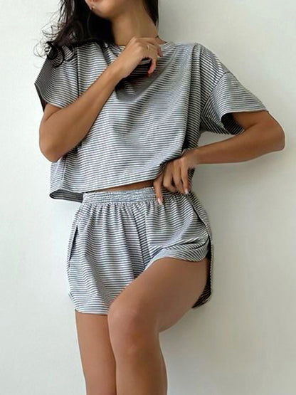 Striped Round Neck Top and Shorts Set Bottom wear