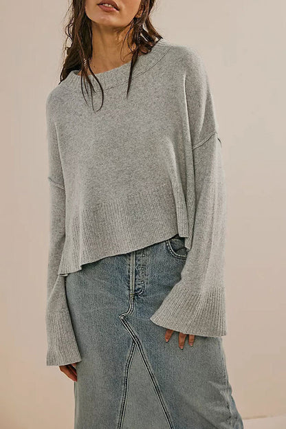 Solid Color Round-neck Flared Sleeves Pullover Sweater apparels & accessories