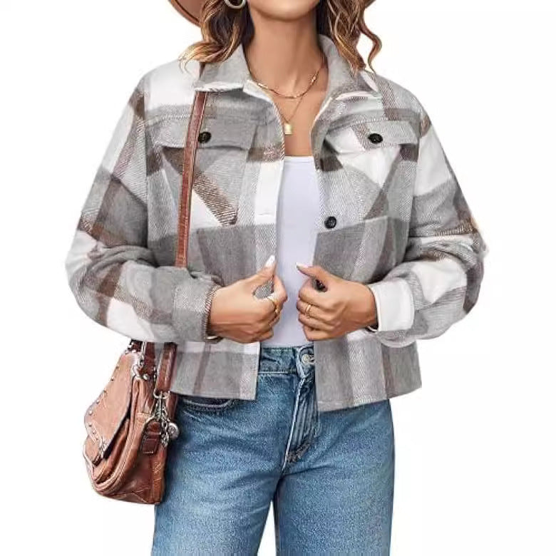 Women's Fashion Short Plaid Jacket apparels & accessories