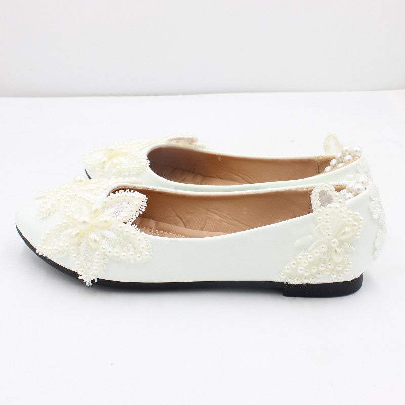 White Flat Bottom Butterfly Bead Chain Shoes Shoes & Bags