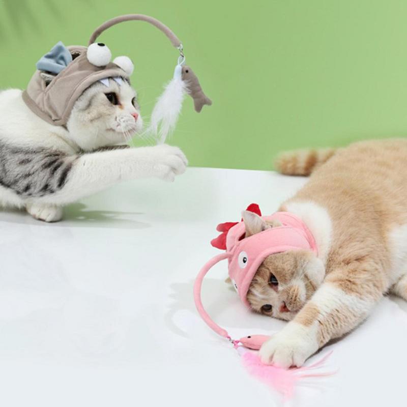 Head Wearing Feather Funny Cat Stick Funny Cat Toy Stick Gray Big Eye Pet Toys Pet Products Pet Products