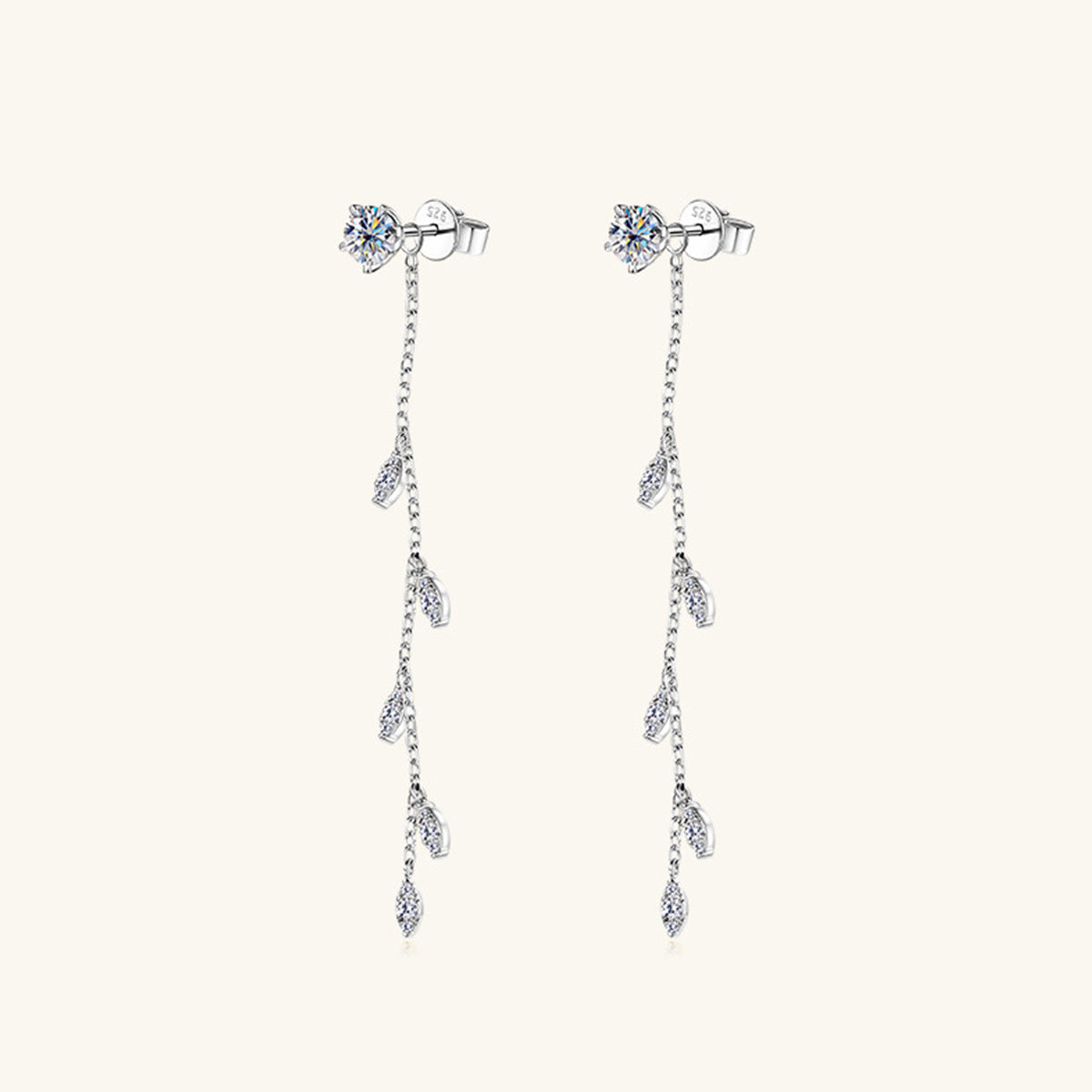 1.38 Carat Moissanite Sterling Silver Leaf Earrings Jewelry