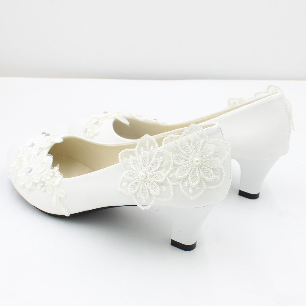 White Oversized Wedding Shoes With Square Heels Shoes & Bags