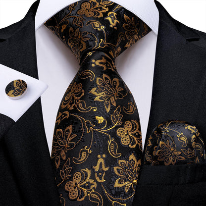 Men's Tie Luxury Black And Gold Striped Silk Woven apparels & accessories