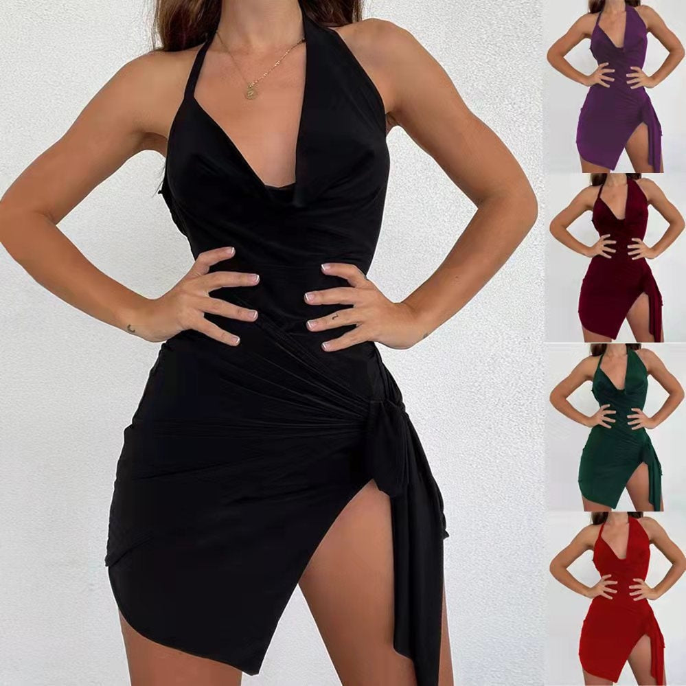 European And American Hollow Strap Zipper Slit Sexy Fashion Dress Women apparels & accessories