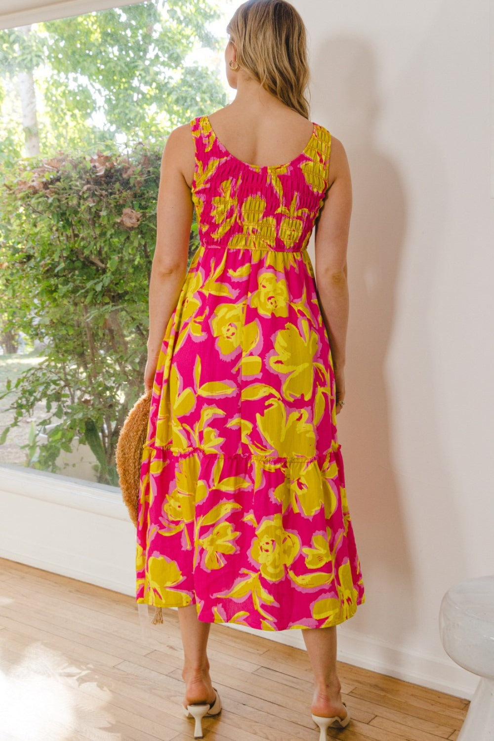 ODDI Full Size Floral Smocked Ruffled Midi Dress Dresses & Tops
