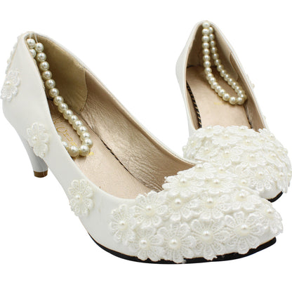 Plus Size White Medium Heel Wedding Shoes Bride Shoes & Bags