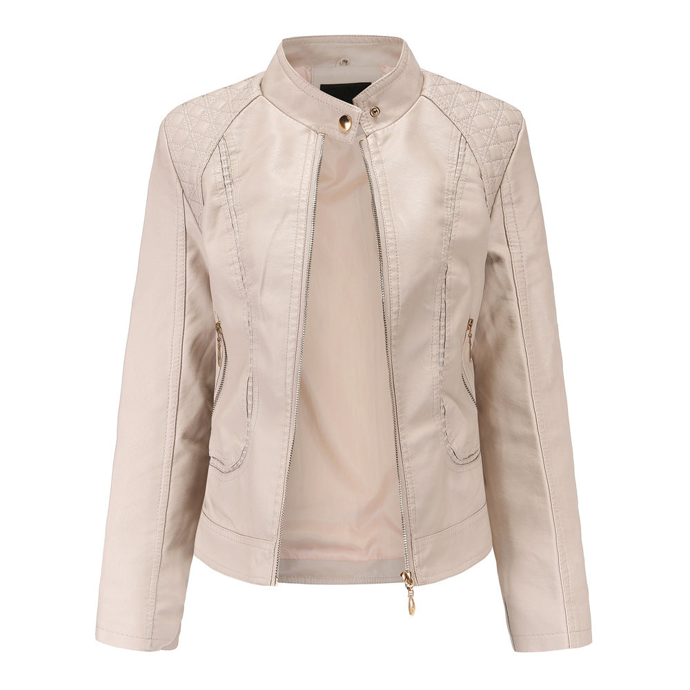 Women's stand collar PU leather jacket apparels & accessories