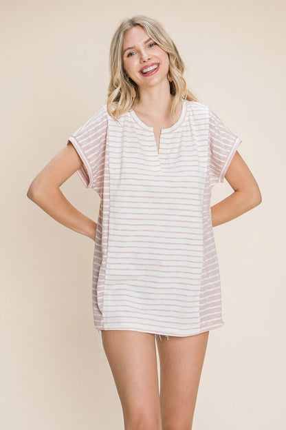 Cotton Bleu by Nu Label Striped Short Sleeve T-Shirt Dresses & Tops