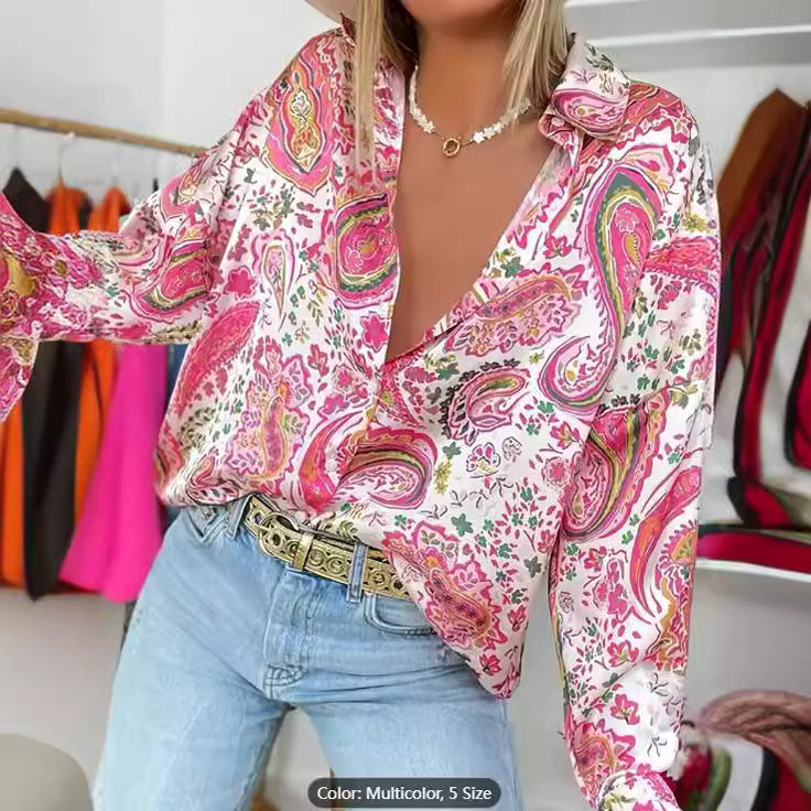 Spring New Women's Retro Casual Printed Shirt Top apparel & accessories