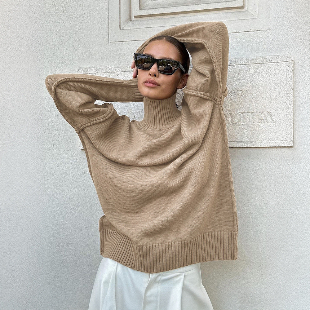 Women's  Loose Patchwork Turtleneck Sweater apparels & accessories