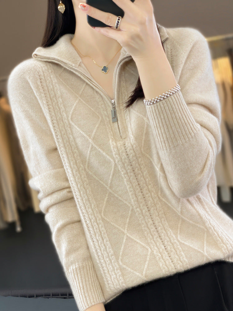 Twisted Half Zipper Cashmere Sweater apparels & accessories