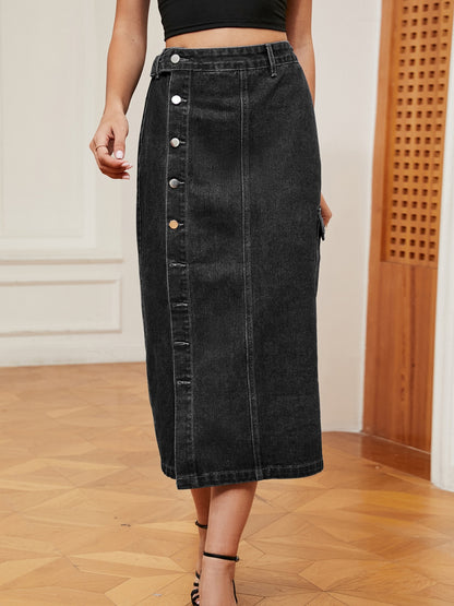 Button Down Midi Denim Skirt Bottom wear