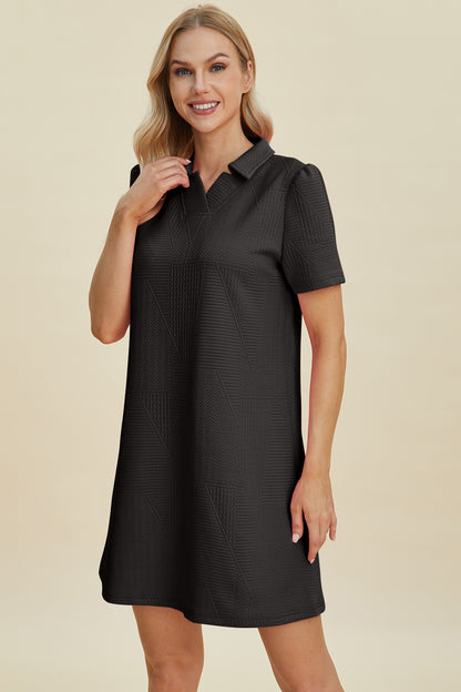 Double Take Full Size Texture Short Sleeve Dress Dresses & Tops