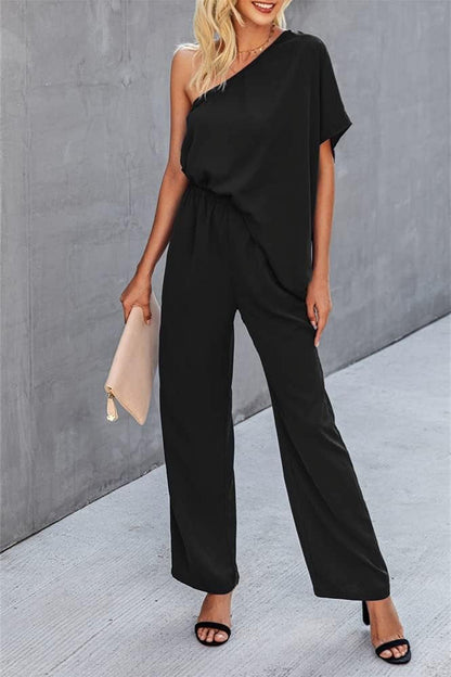 Single Shoulder Short Sleeve Jumpsuit apparel & accessories