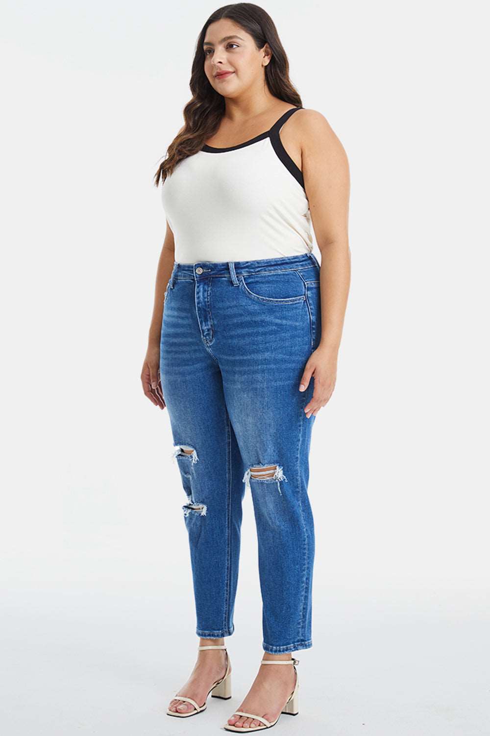 BAYEAS Full Size Distressed High Waist Mom Jeans apparel & accessories