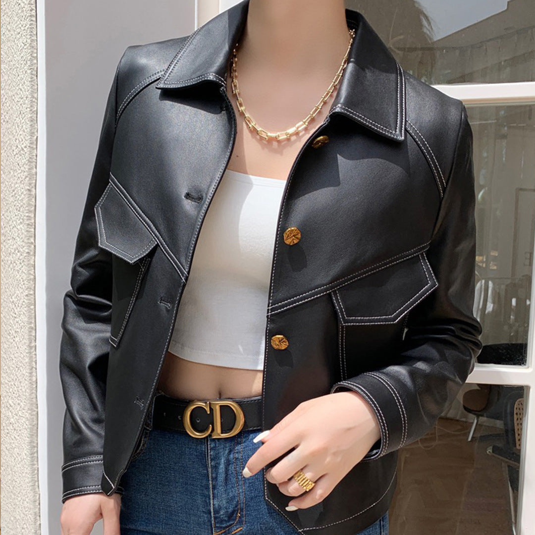 Leather Short Slim-fitting Biker jacket apparels & accessories