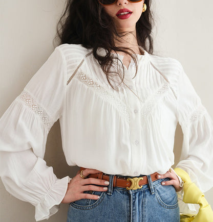 Early Spring Lace Stitching French Shirt For Women apparels & accessories