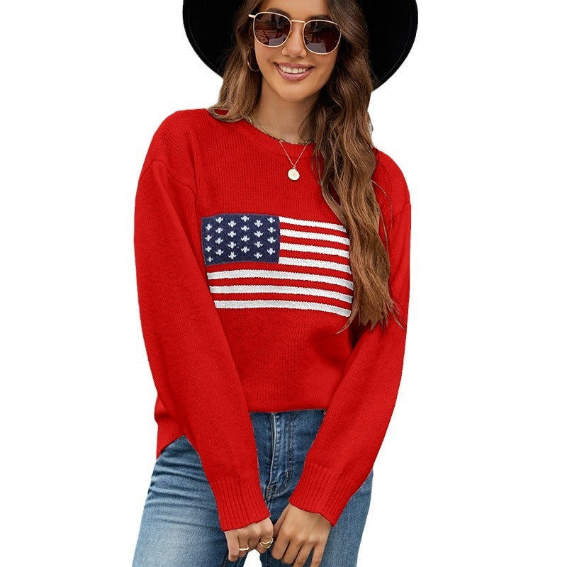 Round Neck Flag Fashion Sweater Women apparels & accessories