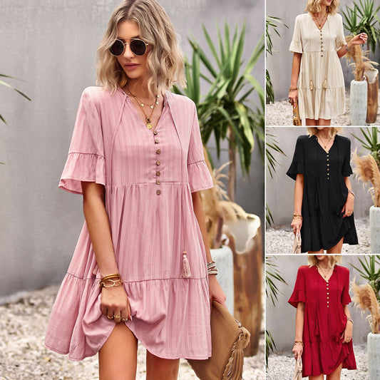 Solid Color Fashion Dress Spring And Summer Elegant Elegant A Expansion Skirt apparels & accessories