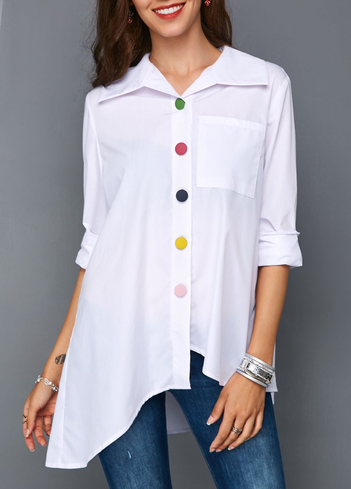 Women white shirt  colorful button simple tops apparel & accessories