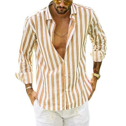 Polo Collar Stripes Shirt Loose men's clothing