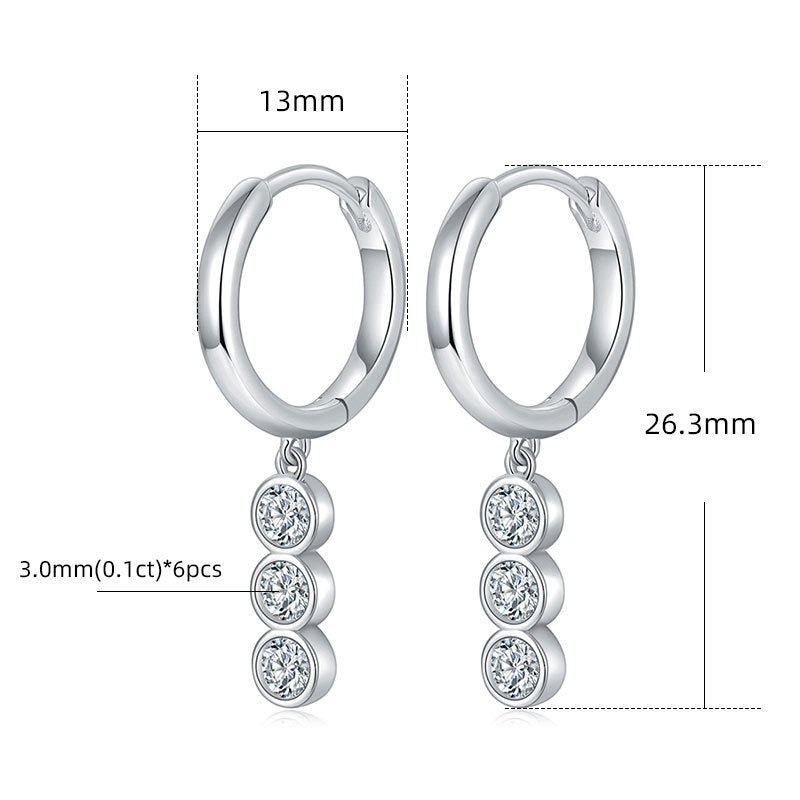 Fashion Moissanite 925 Sterling Silver 18K Gold Plating Elegant Three Stone Bubble Earrings Jewelry