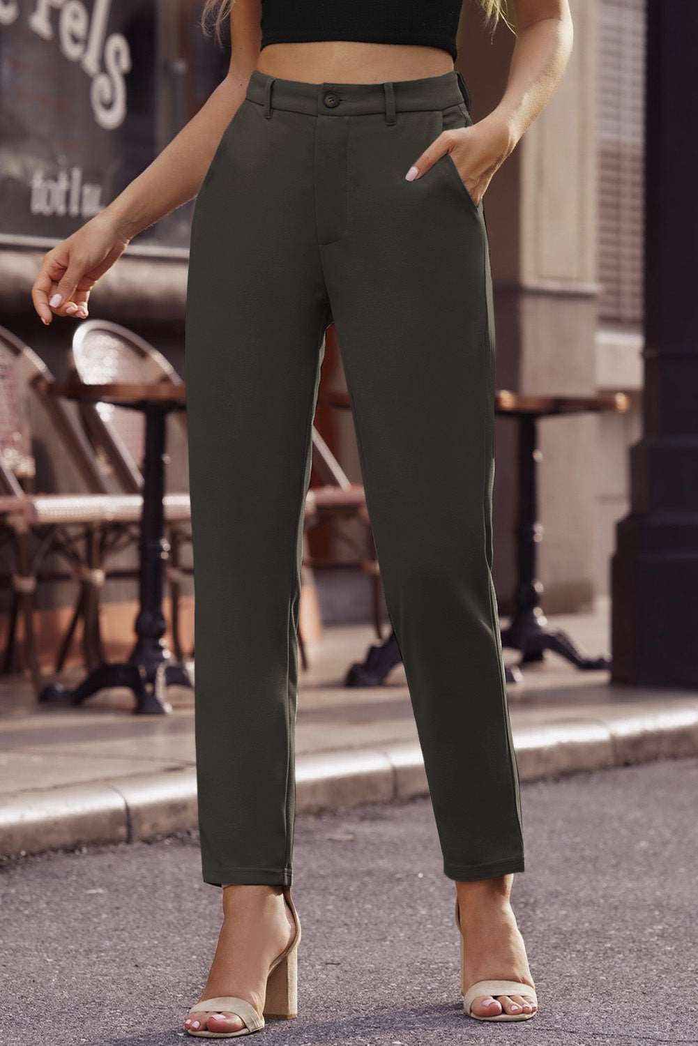 Ankle-Length Straight Leg Pants with Pockets apparel & accessories