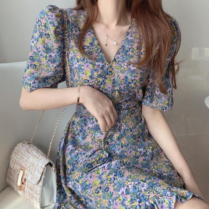 Short Sleeve Floral Dress Summer Fashion Temperament apparels & accessories