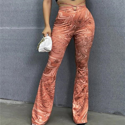 Printed High Waist High Elastic Sports And Fitness Running Casual Loose Flared Pants apparel & accessories