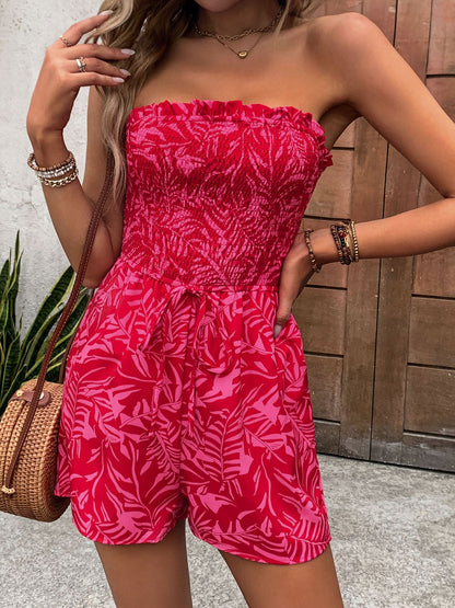 Smocked Printed Tube Romper with Pockets Bottom wear