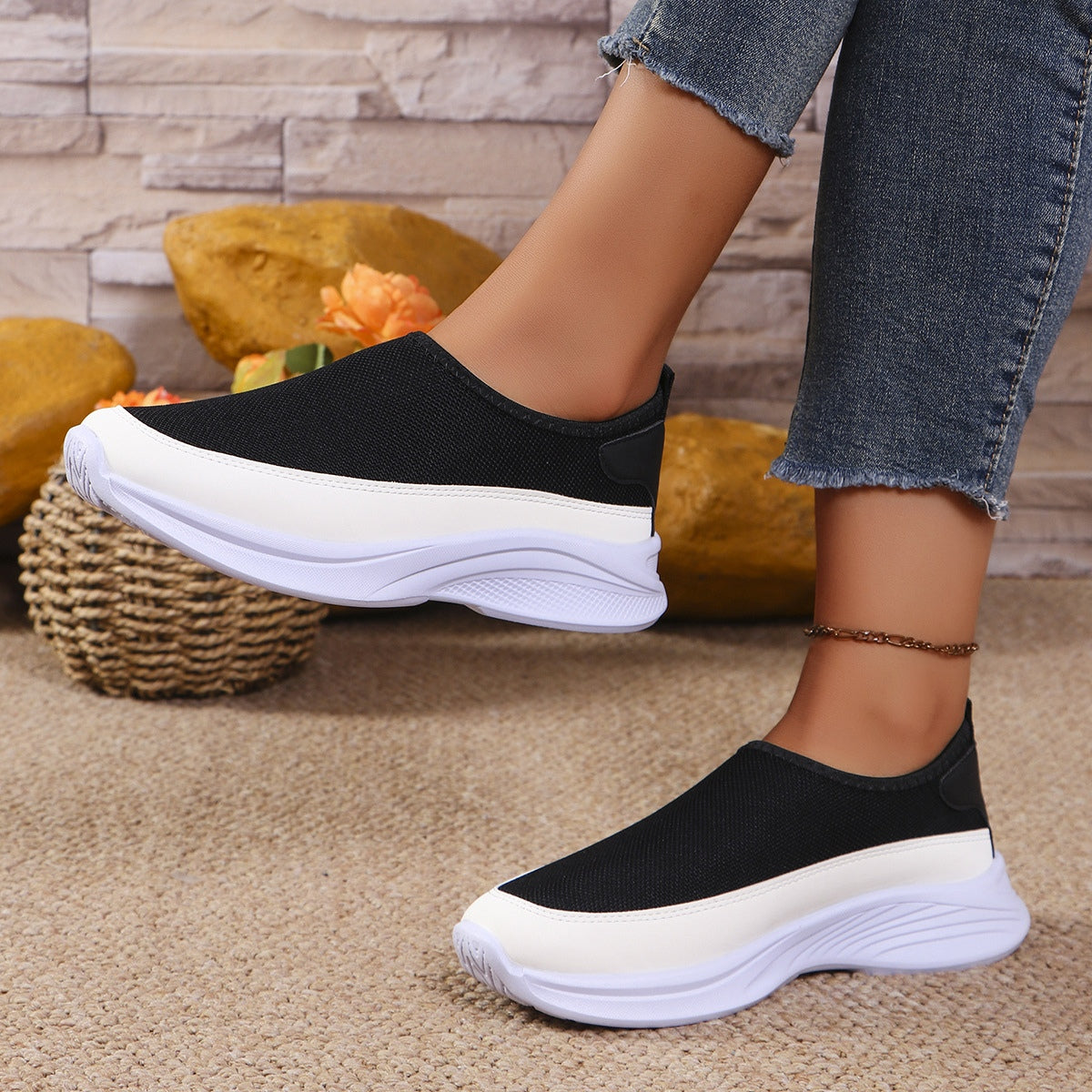 Mesh Contrast Flat Slip-Ons Shoes & Bags