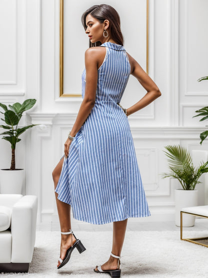 Slit Striped Sleeveless Midi Dress Dresses & Tops