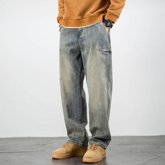 American Casual Yellow Mud Dyed Jeans Straight Loose apparel & accessories