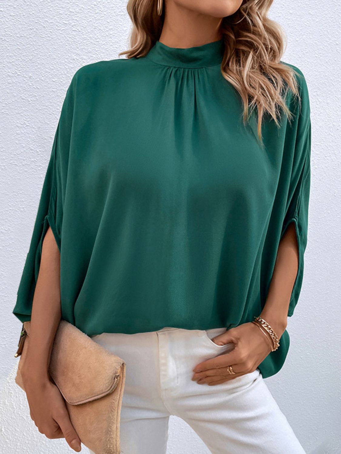 Tie Back Mock Neck Blouse apparel & accessories