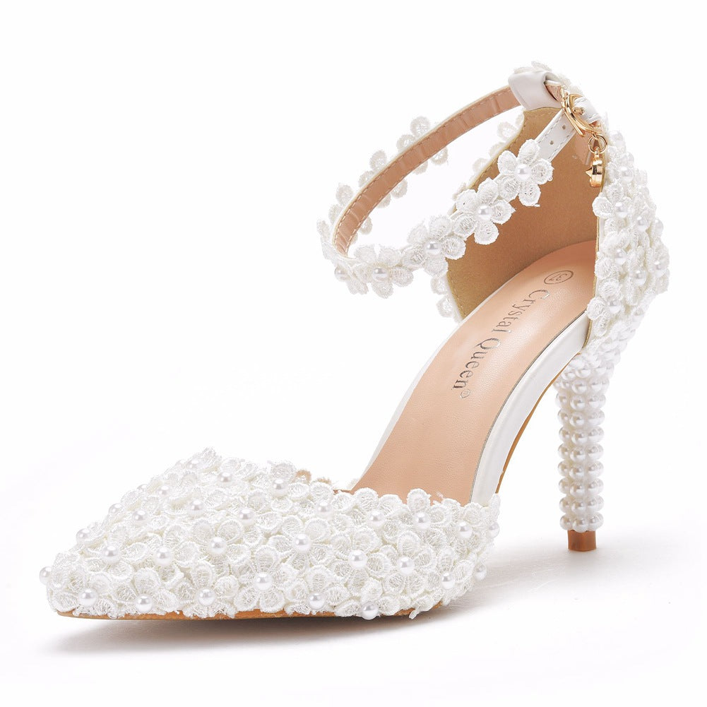 Pointed Toe High Heel Wedding Shoes Stiletto Heel Lace Sandals Shoes & Bags