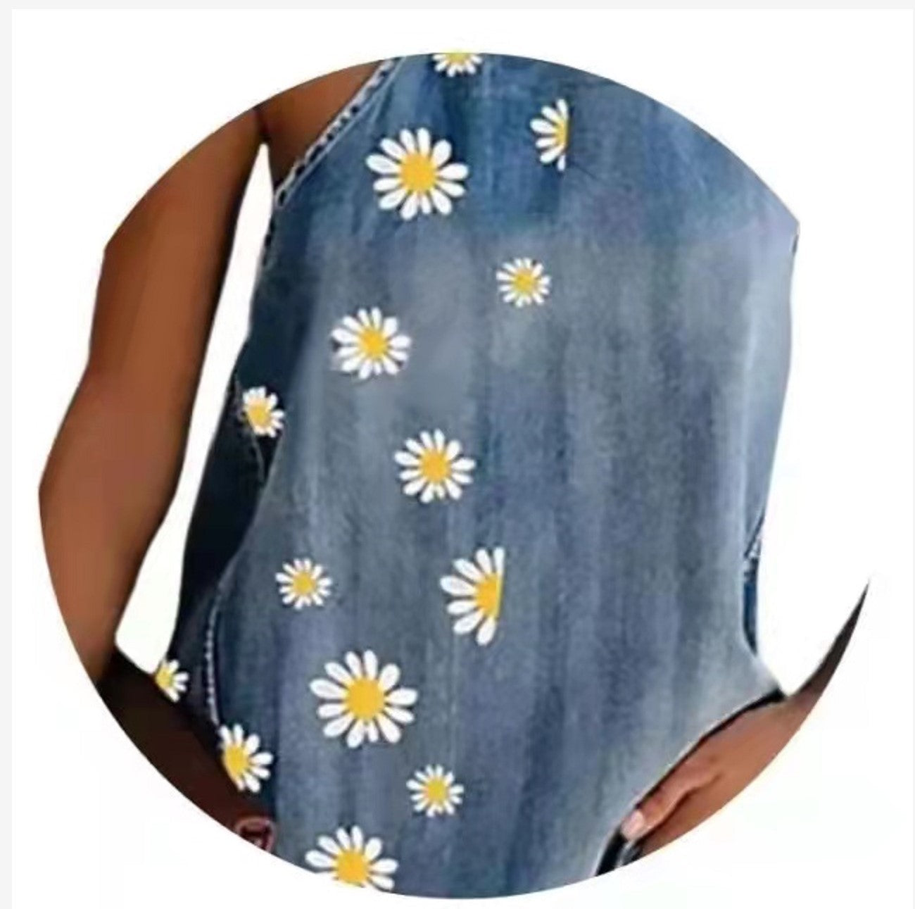 Women's Denim Chrysanthemum Print Bandage Sleeveless Sling apparel & accessories