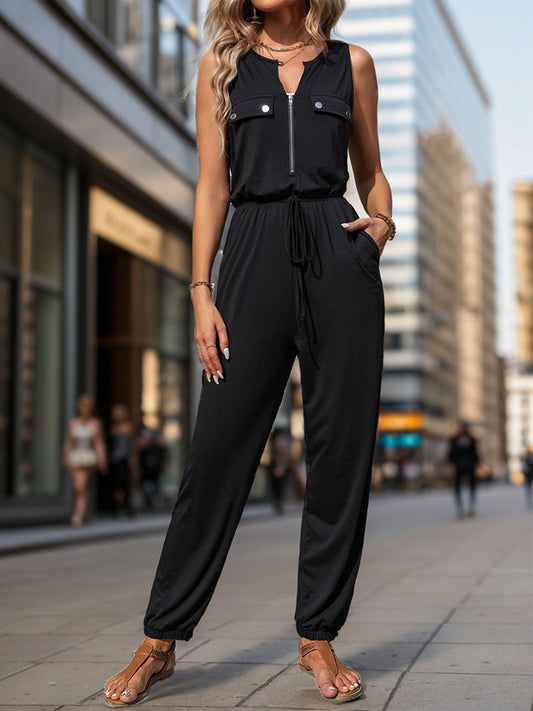 Half Zip Sleeveless Jumpsuit with Pockets apparel & accessories