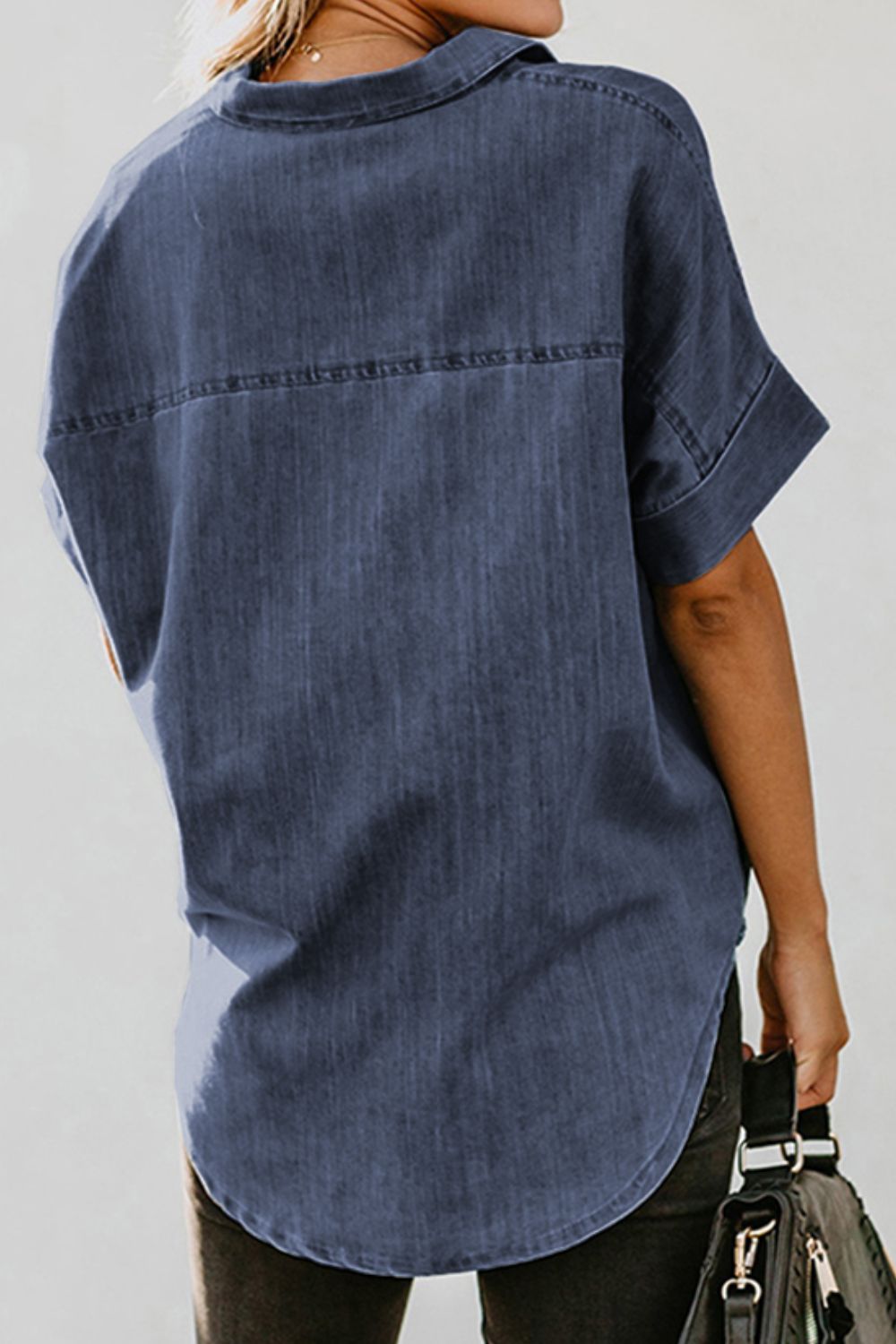 Pocketed Button Up Short Sleeve Denim Shirt apparel & accessories