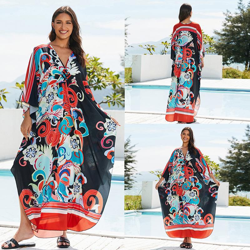 European And American Printed Chest Woven Beach Cover-up apparel & accessories