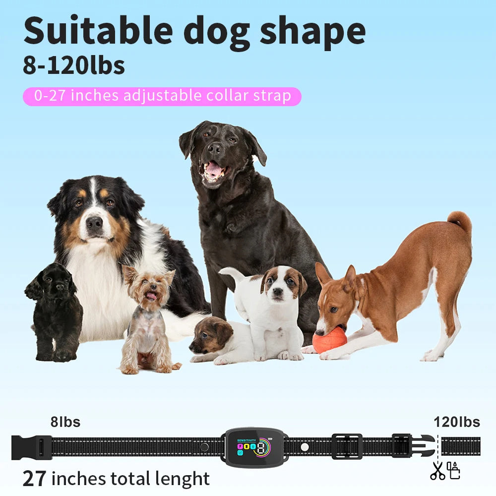 Smart Automatic Anti Barking Dog Collar Rechargeable Bark Stopper Stop Barking HD Digital Display IP67 Waterproof Collar For Dogs Pet Products Dog Leash