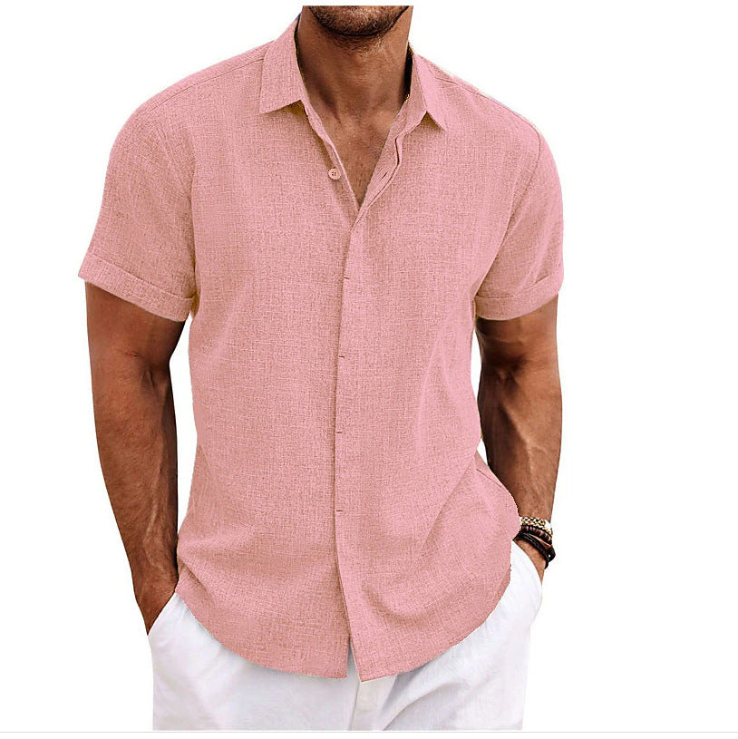 Men's Solid Color Loose Linen Short-sleeved T-shirt apparel & accessories