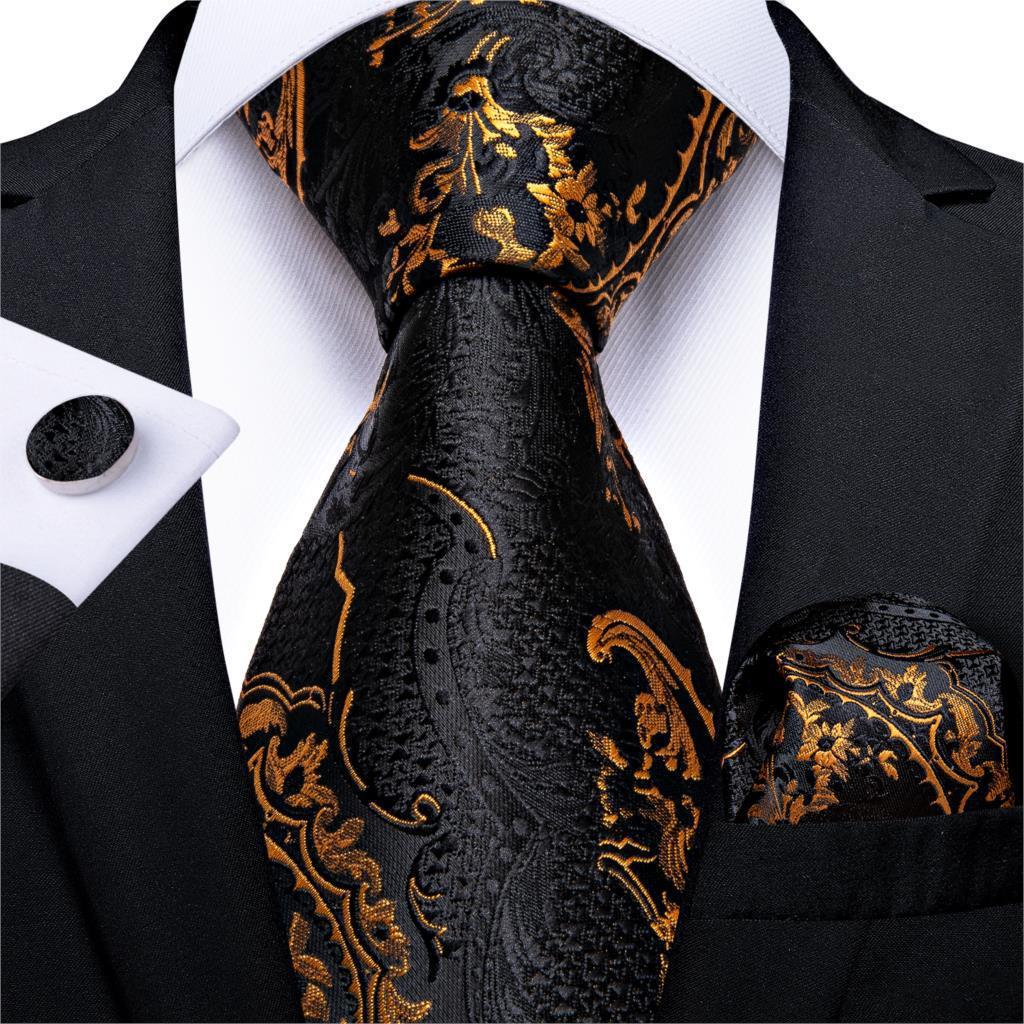 Men's Tie Luxury Black And Gold Striped Silk Woven apparels & accessories