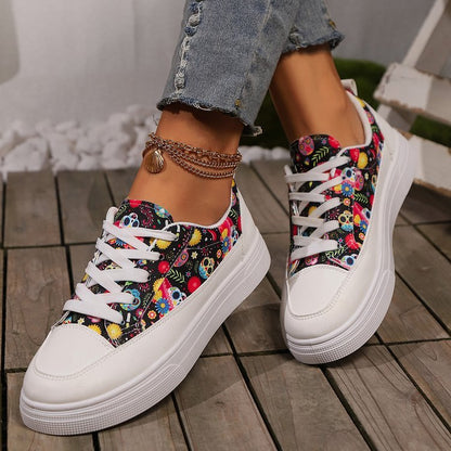 Halloween Skull Print Lace-up Canvas Shoes halloween