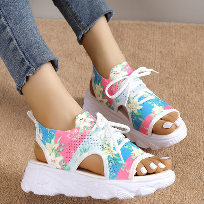 Print Lace-up Sports Sandals Mesh Shoes Shoes & Bags